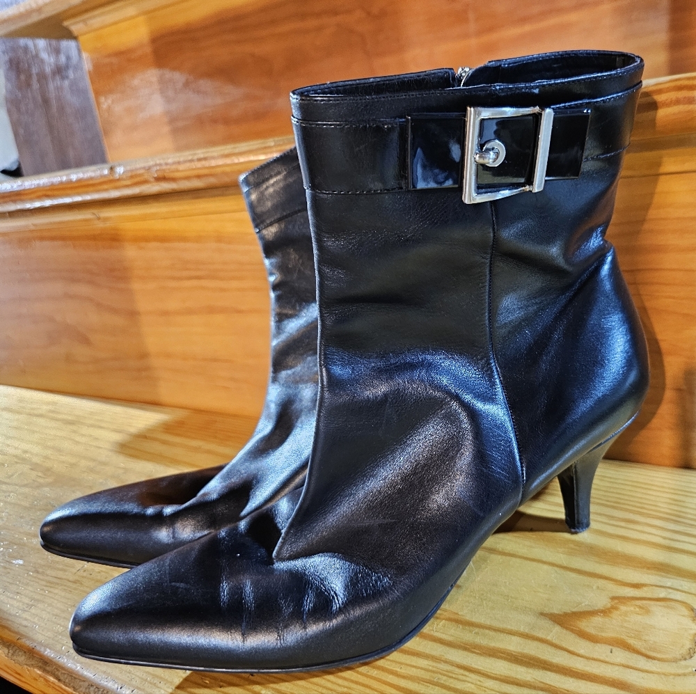 Enzo Angiolini Black Heeled Boots with Buckle